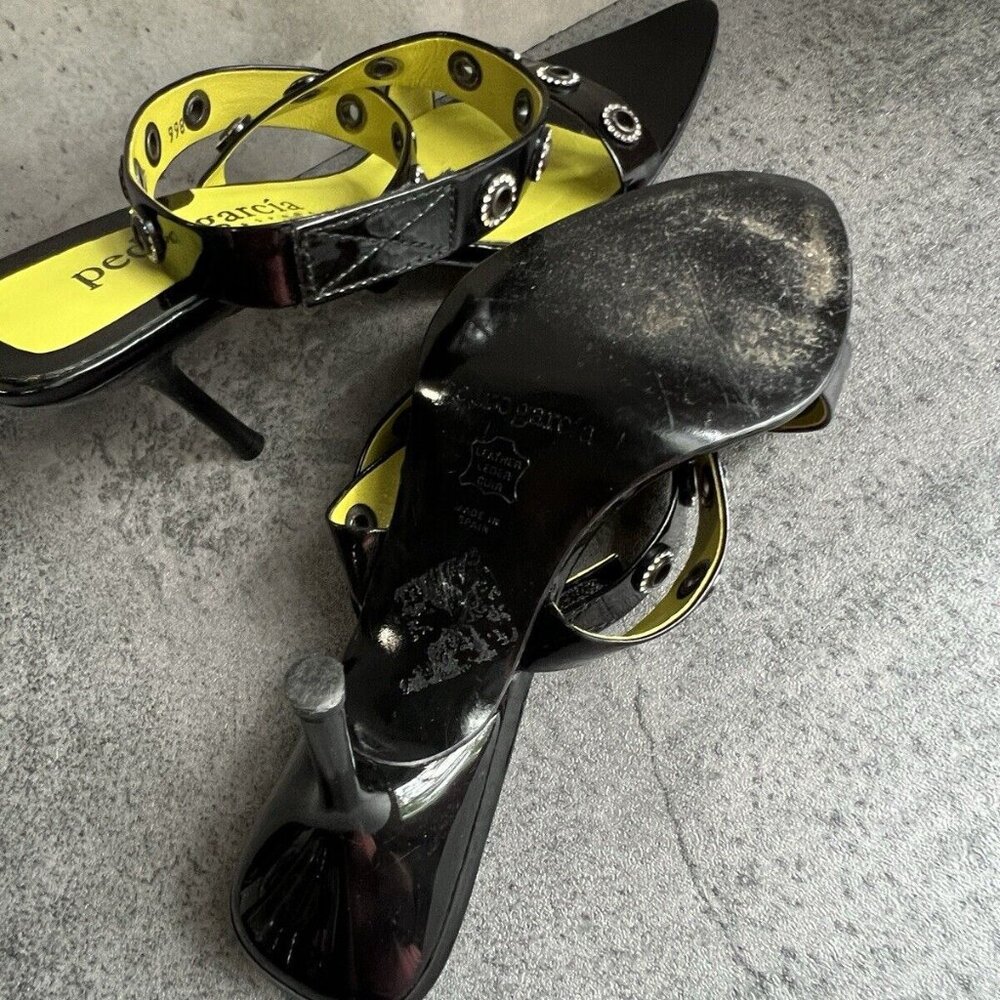 PEDRO GARCIA Black Patent Leather Sandals Heels Size 9.5 - Picture 7 of 16